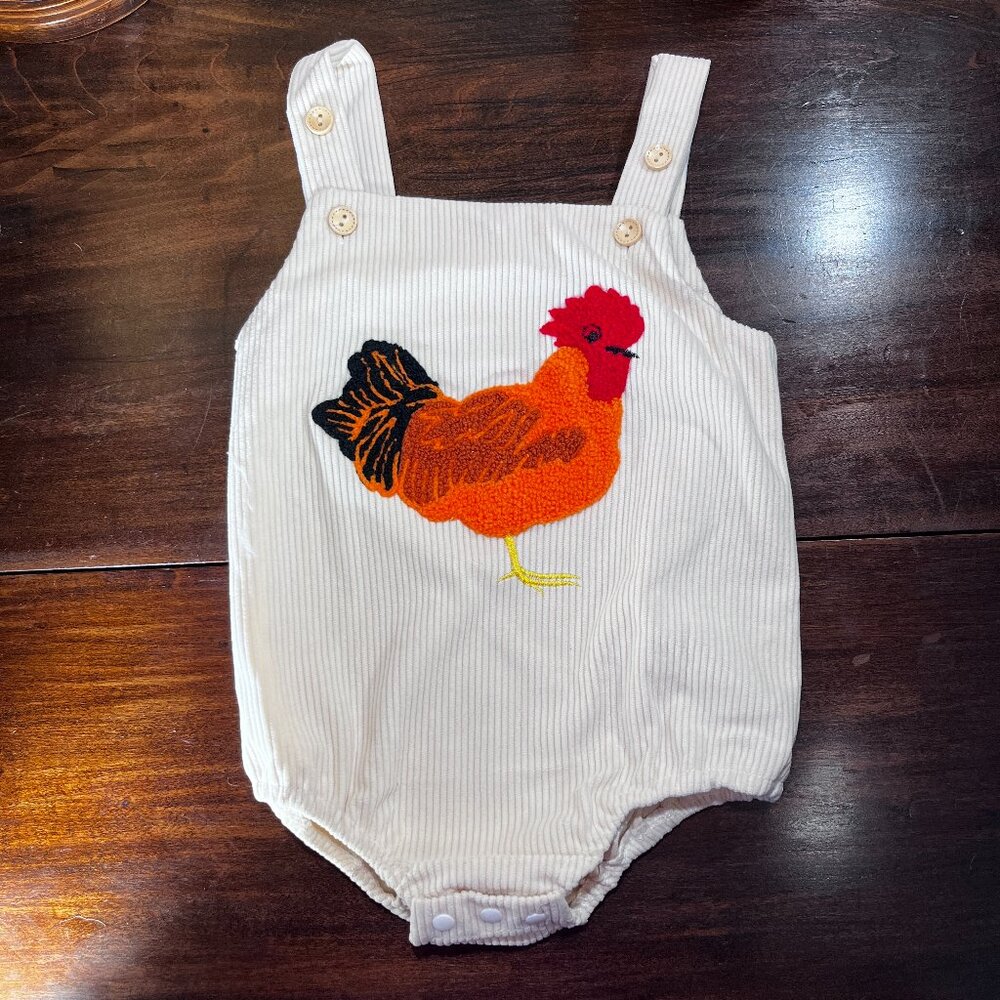 Sleeveless Embroidery Rooster Corduroy Overalls 6-9 months